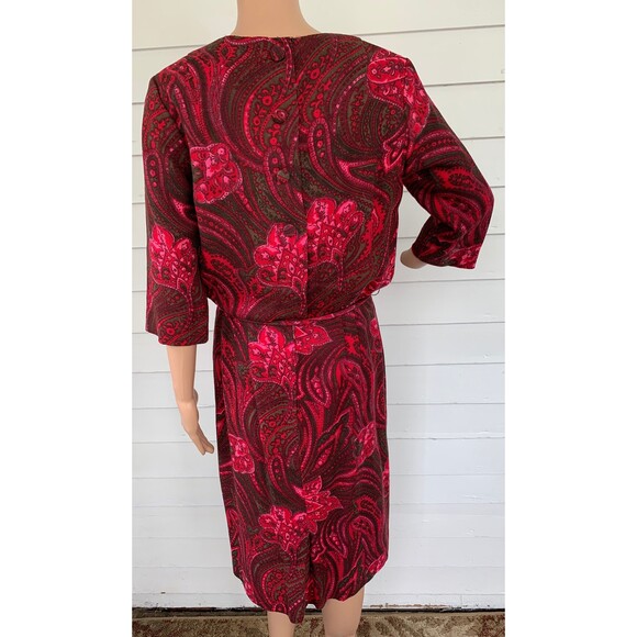 60s Red Print Dress Vintage M Henry Rosenfeld AS IS - Picture 2 of 10
